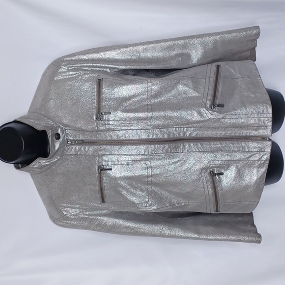 Chico’s silver leather jacket size 1 (8) - Picture 1 of 7